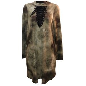 NWOT Mira Mira Lace up Camo olive green dress S